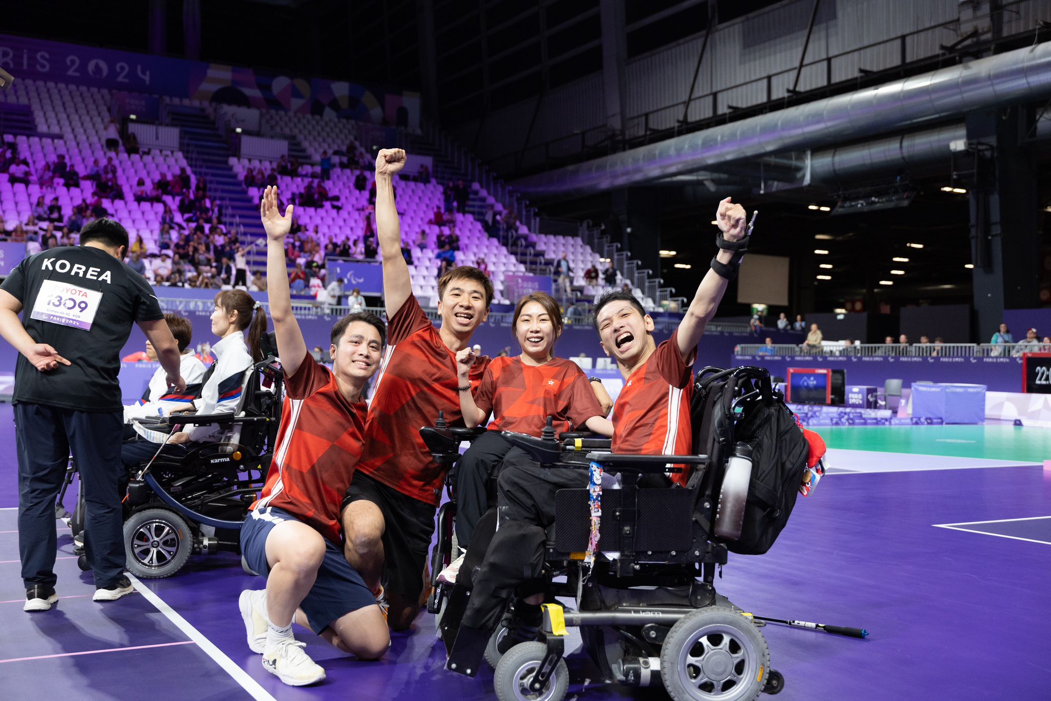 Boccia players Ho Yuen-kei and Tse Tak-wah clinch gold in the BC3 mixed pairs.  (2024) Photo: China Hong Kong Paralympic Committee